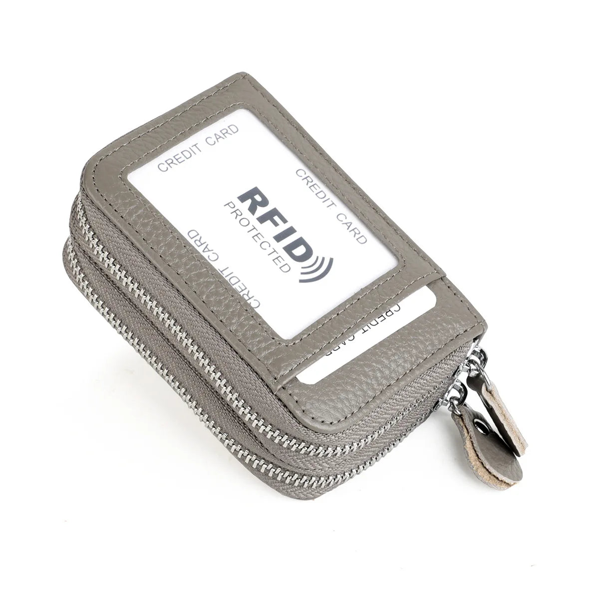 Genuine Leather Wallets RFID Blocking Double Zipper — Black | KIMLUD