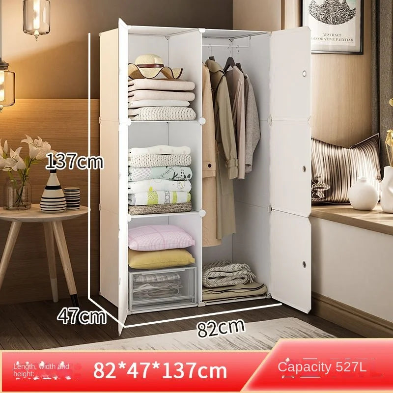 Plastic Wardrobe Collapsible with Large Space — White | KIMLUD