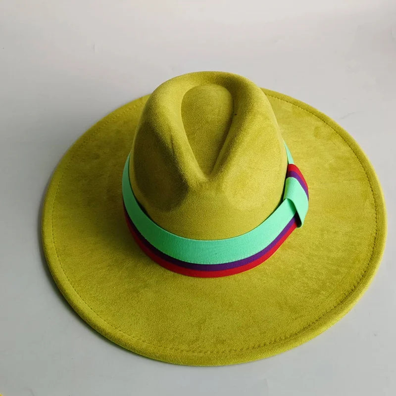 Suede Fedora Hat Wide Brim — Grayish Brown | KIMLUD