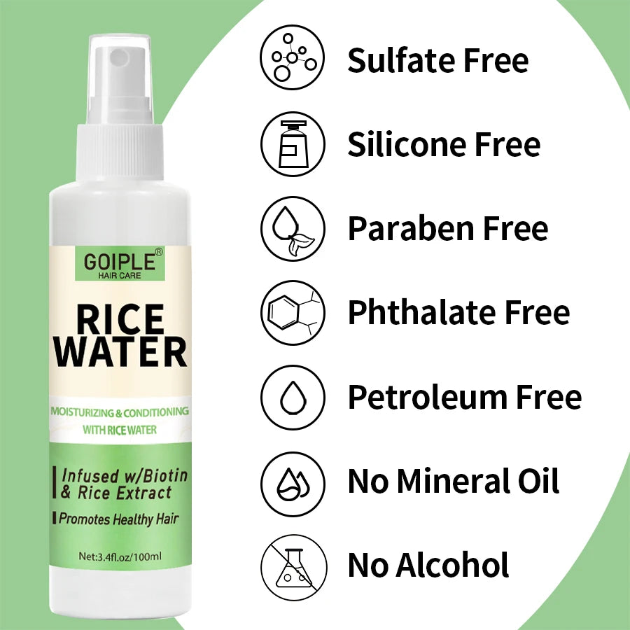 GOIPLE 100ml Rice Water Repair Dry Frizzy Damaged Refreshing Balance Scalp Nourish Roots Smooth Anti-loss Hair Growth Spray