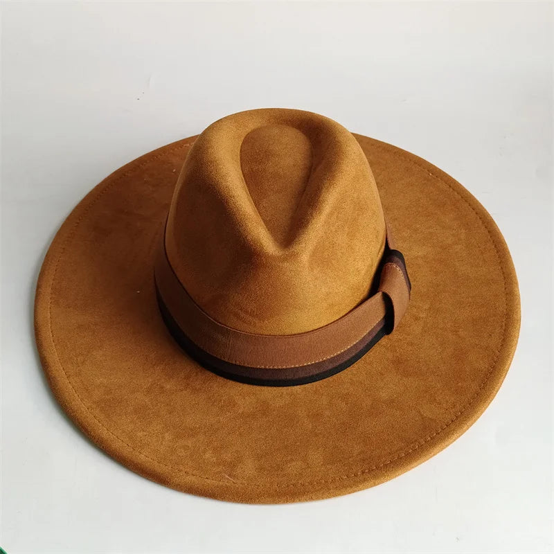 Suede Fedora Hat Wide Brim — Grayish Brown | KIMLUD