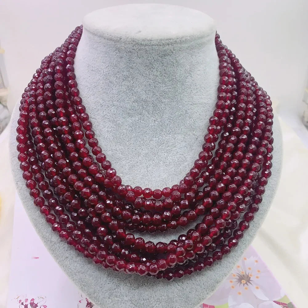 Fashion Luxurious Natural Stone Necklace for Women 6mm Faceted Ruby Multi-lay Jade Clavicle Chain Temperament Elegant Jewelry