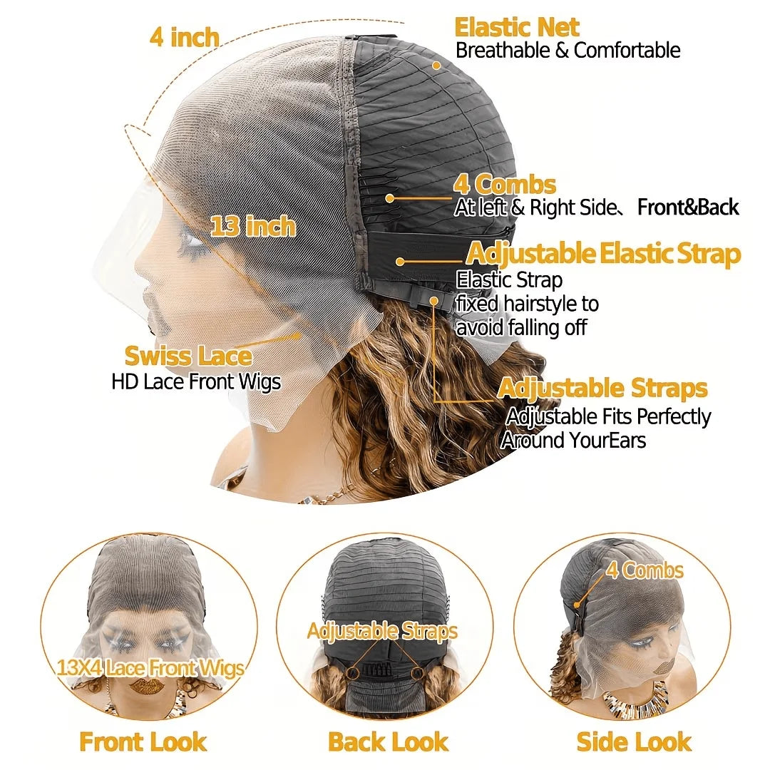 Human Hair Wigs – 13x4 Transparent Lace Front – Water Wave – Blonde Brown Mix | KIMLUD