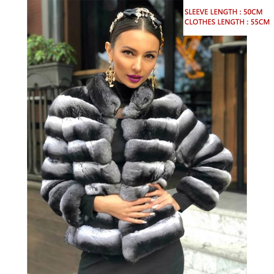 KIMLUD, Real Rex Rabbit Fur Coat Women Luxury Natural Fur Short Coat Best Selling Winter Outerwear Chinchilla Fur, 2 / XS-BUST-90CM, KIMLUD Womens Clothes