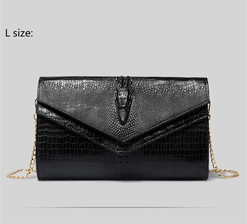 Genuine Leather Alligator-Pattern Clutch Bag — Black | KIMLUD