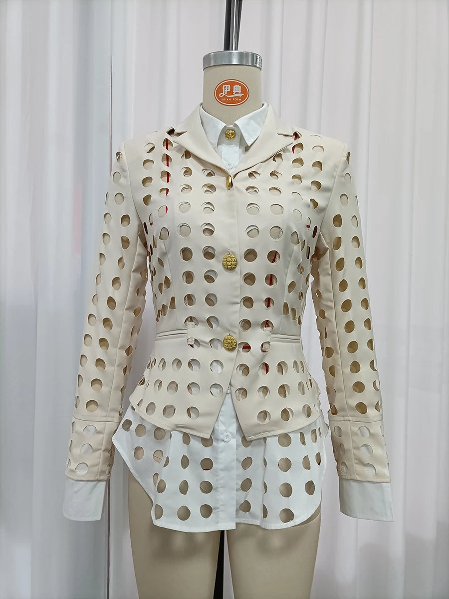 Hollow Out Jacket - Gold Ornament Buttons - Loose Fit | KIMLUD