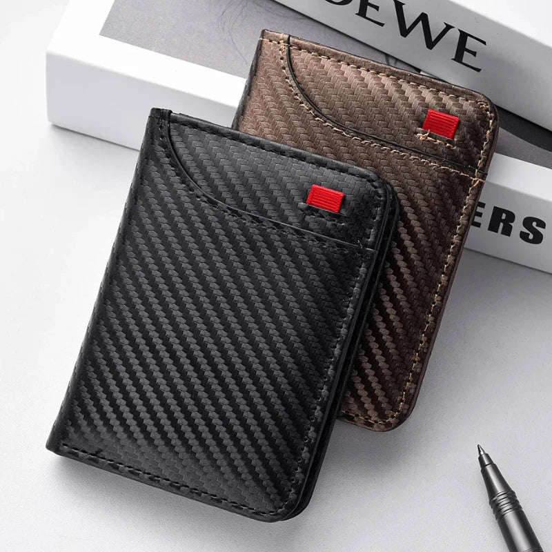 Portable Carbon Fiber Super Slim Soft Wallet PU Leather Mini Credit Card Purse Card Holder Men Wallet Thin Small Short Money Bag