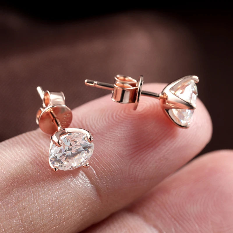Moissanite Stud Earrings 0.2-3CT Round Cut, Classic Rose Gold S925 — Rose Gold | KIMLUD