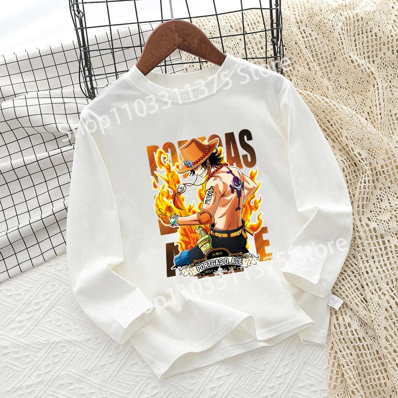One Piece Children T-shirt Long Sleeve Children Clothing Fashion Hip Hop Round Neck Cotton Toddler Summer Cartoon Anime Toddler