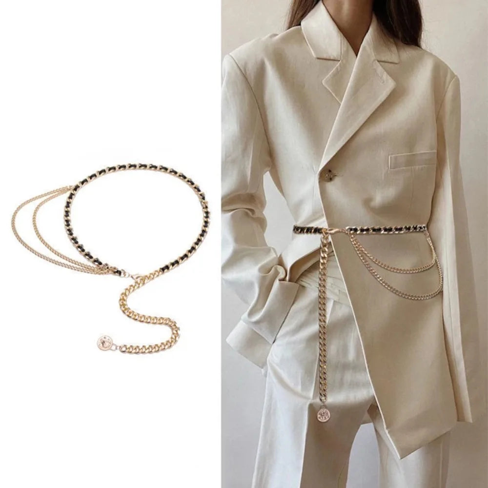 Metal Waist Chain Belt With Adjustable Chain Strap — Gold | KIMLUD