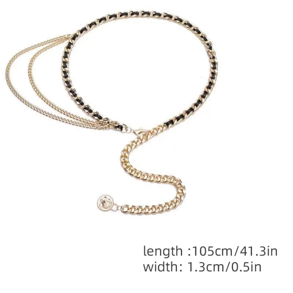 Metal Waist Chain Belt With Adjustable Chain Strap — Gold | KIMLUD