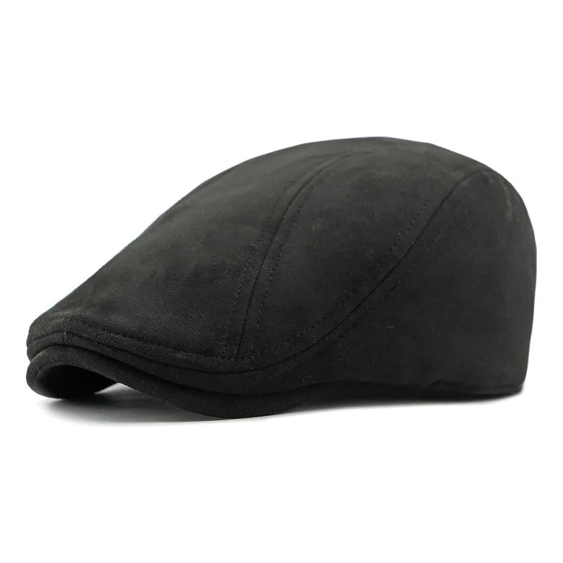 Suede Beret Herringbone Flat Cap Classic — Black | KIMLUD