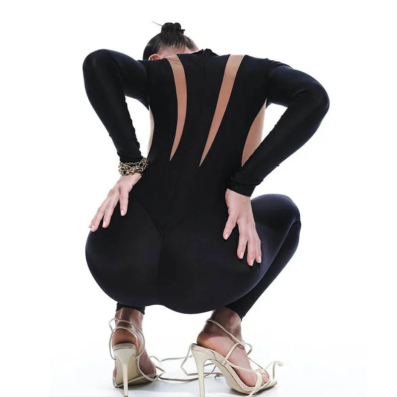 Black Long-Sleeve Cutout Jumpsuit | KIMLUD