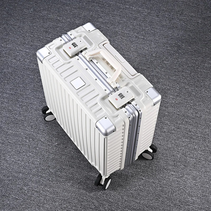 Aluminum Frame Carry-On Suitcase Sturdy PC Trolley Case — Black | KIMLUD