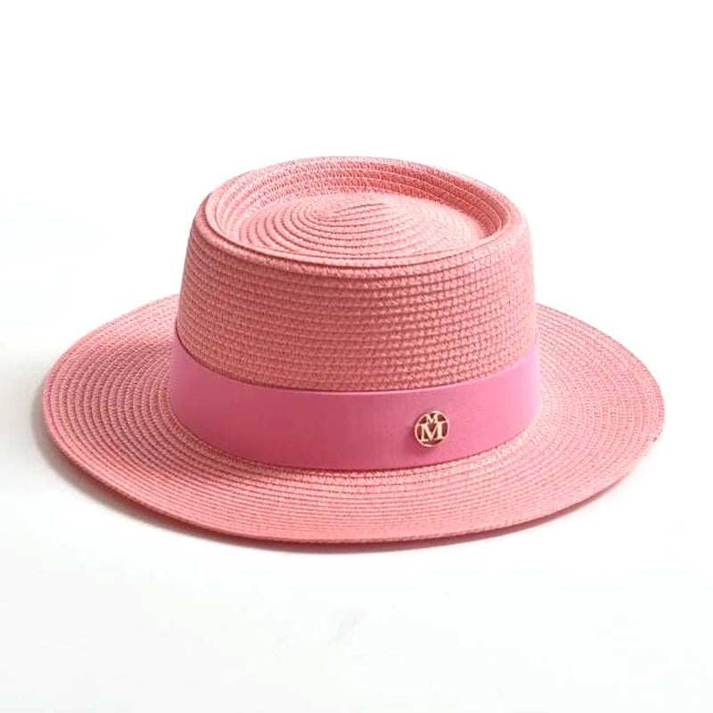 Hats and Caps Flat Brim Sun Hat with Ribbon — Natural | KIMLUD