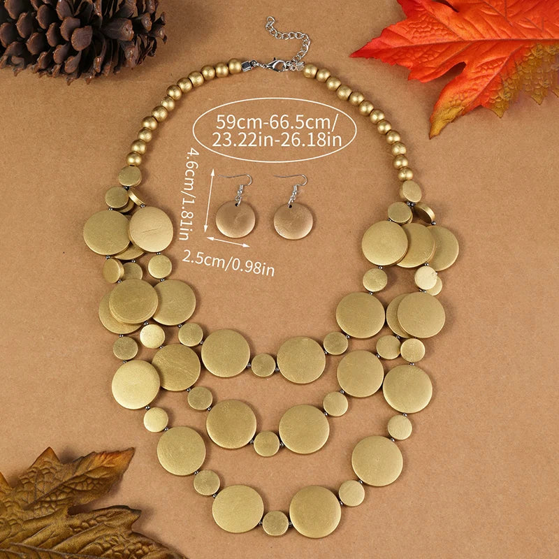 Statement Wooden Bead Solid Jewelry Set — Gold | KIMLUD