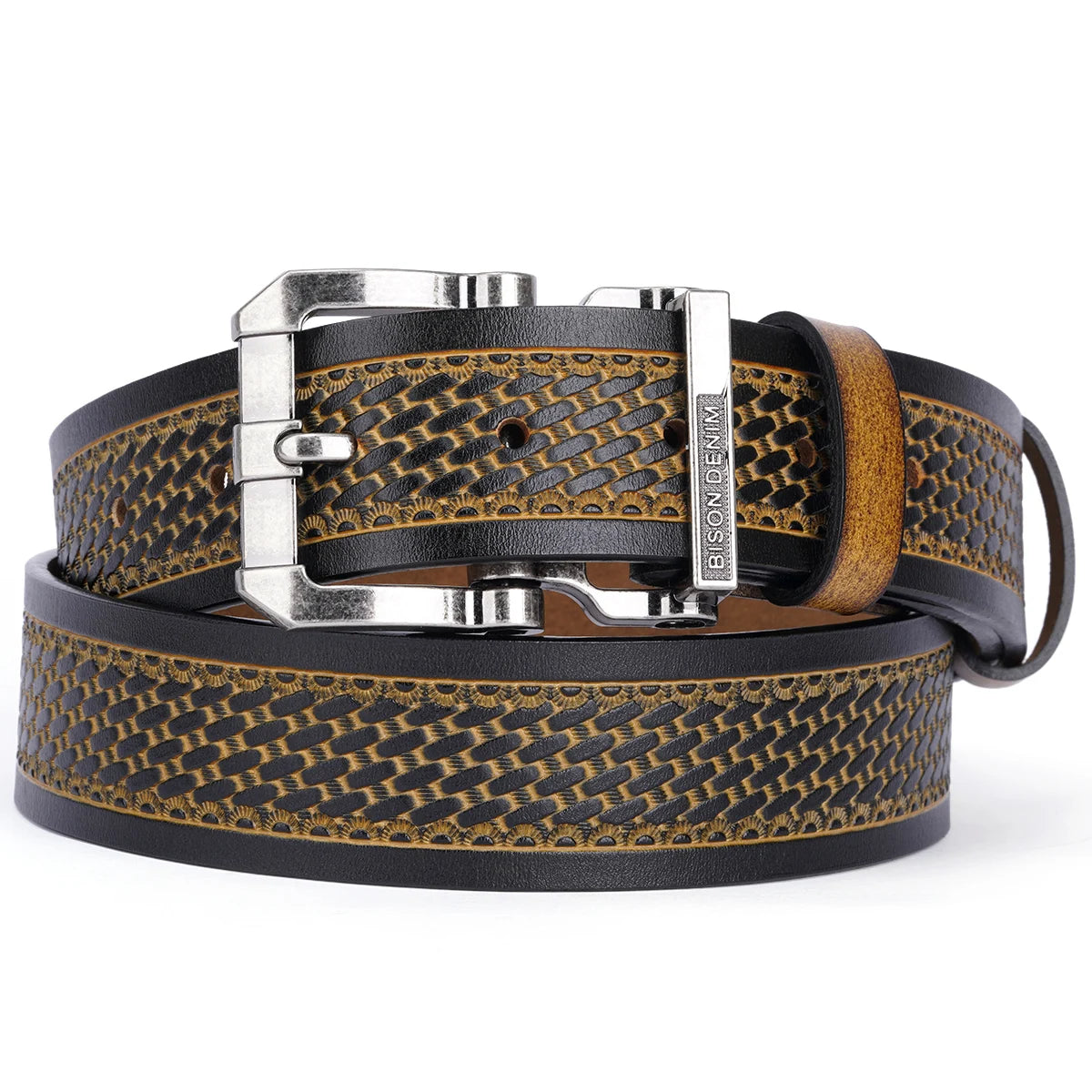 Cow Split Leather Belt Pin Buckle — Black | KIMLUD