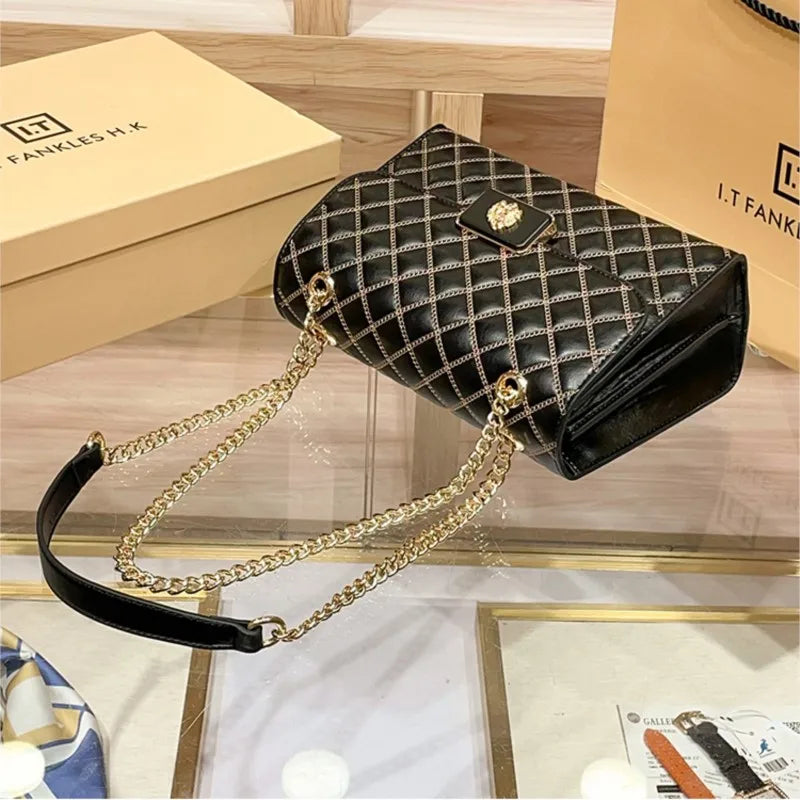 Metallic Diamond Grid Crossbody Bag — Silver | KIMLUD