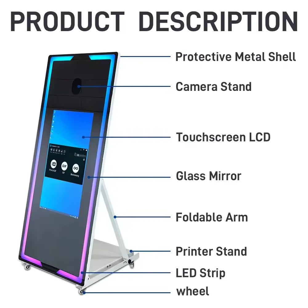 Magic Mirror Photo Booth Portable Touch Screen Mirror Photo Booth Machine with Square Light For Wedding Party Activity