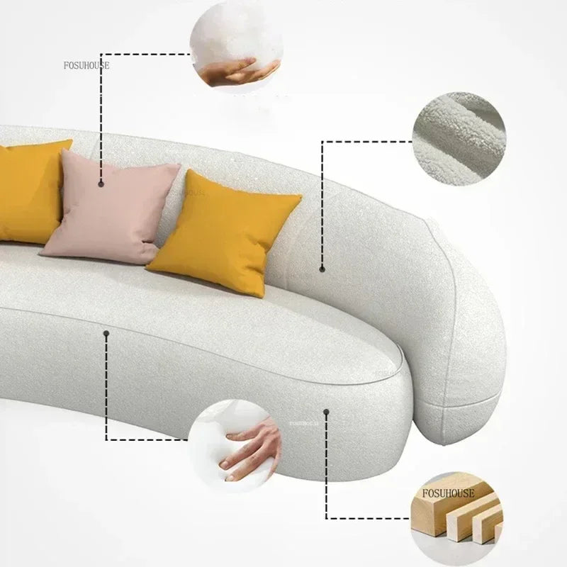 Curved Living Room Sofa Two Seater — Cream | KIMLUD