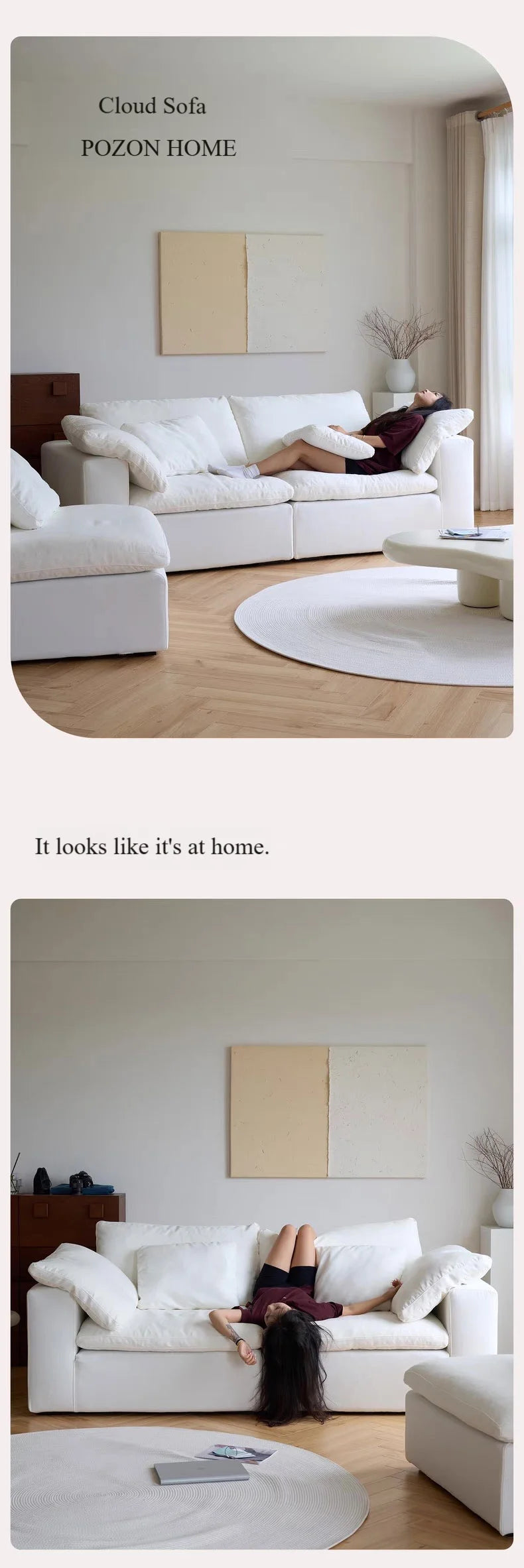 Velvet L-Shaped Sofa With Two-Three Seater Config — Ivory | KIMLUD