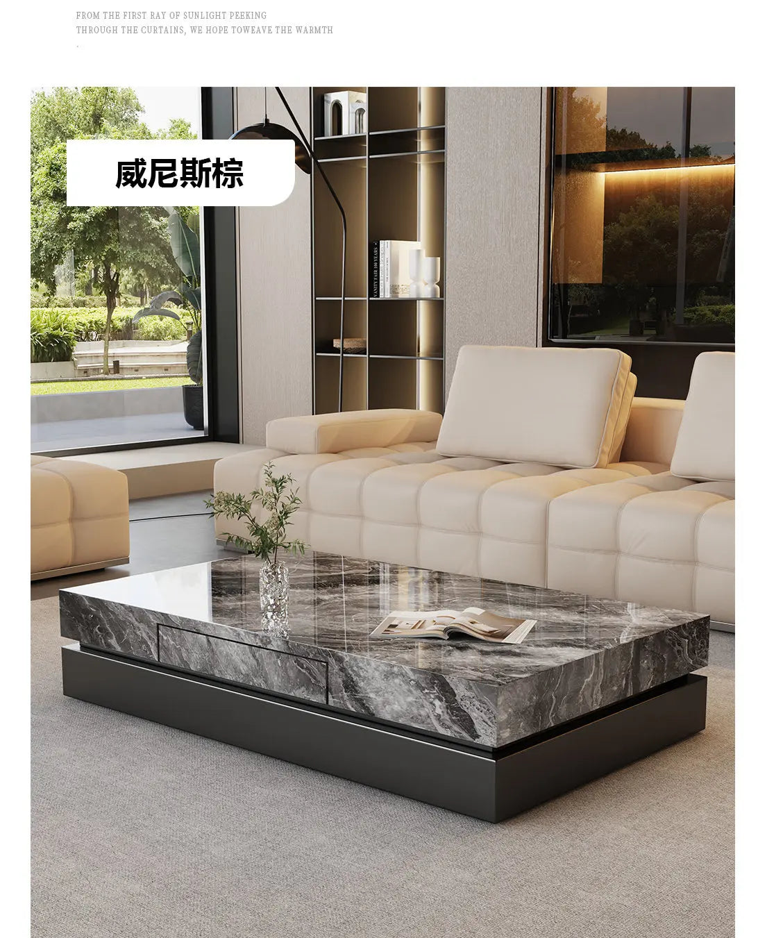 Italian Minimalist Coffee Table Rock Slab Countertop — Charcoal Gray | KIMLUD
