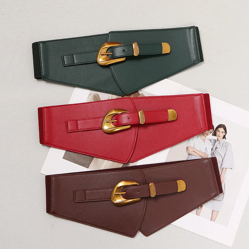 KIMLUD, [EAM] Pu Leather Black Irregular Vintage Wide Belt Personality Women New Fashion Tide All-match Spring Autumn 2025 1DJ0855, KIMLUD Womens Clothes