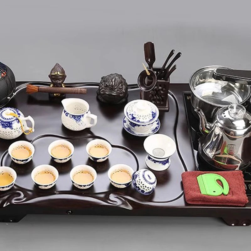 Porcelain Tea Set With Infuser And Hand Glazed Accents And Tray — White | KIMLUD