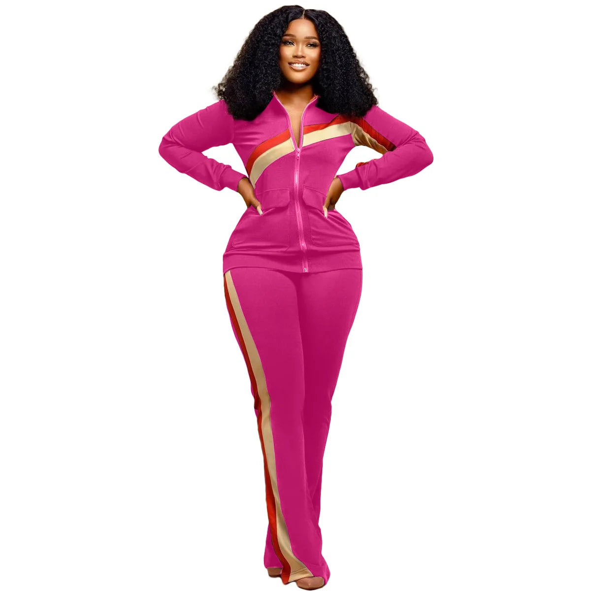 Women's Spor Two-ket Faion Set Long Sve Long Pants Winter Collection Adult Size Clothing Set with kets