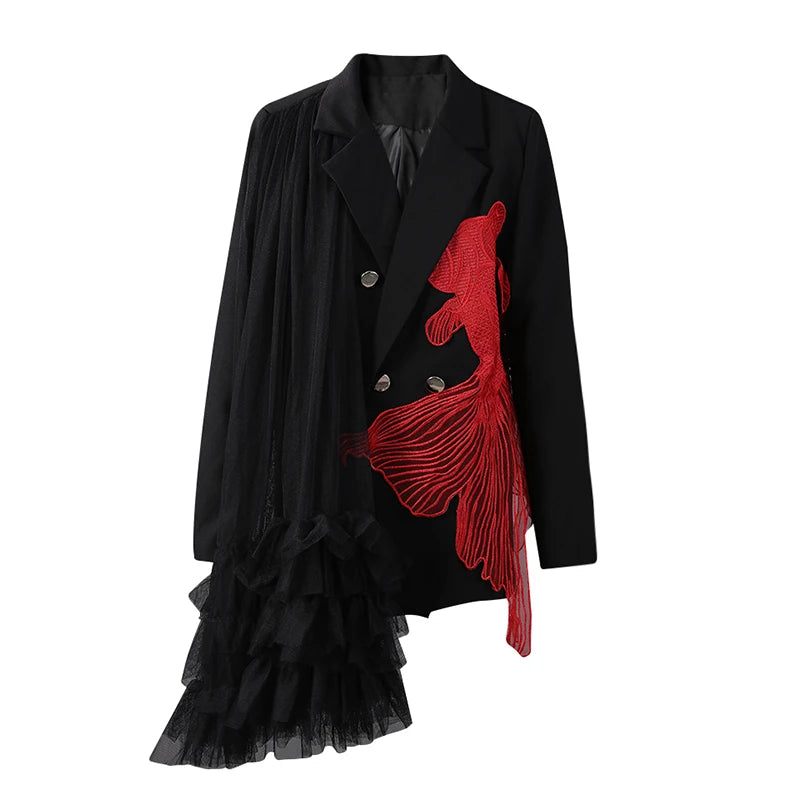 Blazer – Mesh Irregular Spliced – Jersey – Black | KIMLUD