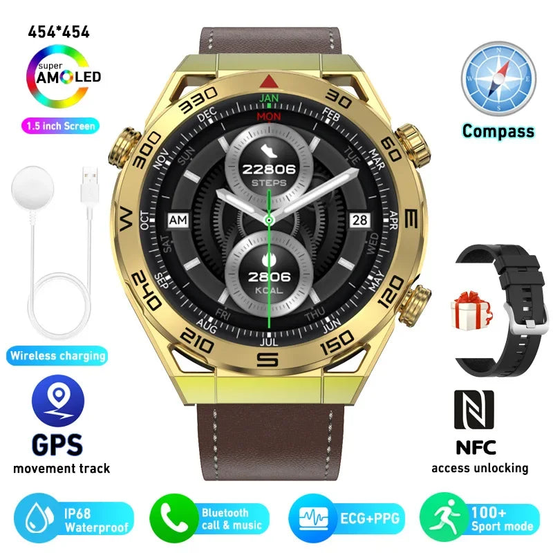 2025 New NFC Smartwatch Men Bluetooth Call GPS Tracker Motion Fitness Wireless Charge Waterproof  Watches For iPhone Android