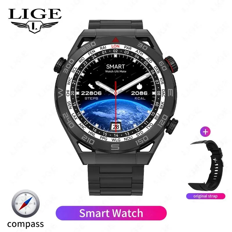 2024 LIGE NFC ECG PPG Bluetooth Call Smartwatch GPS Tracker Motion Bracelet Fitness For Huawei Watches Ultimate Smart Watch Men