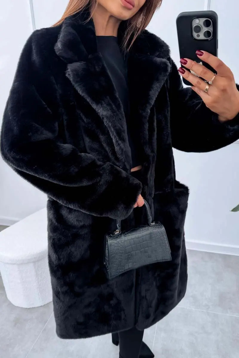 Autumn Winter Long Loose Pure Color Plu Rabbit Fur Coat with kets Women's plus Size Casual Outerwear Coat
