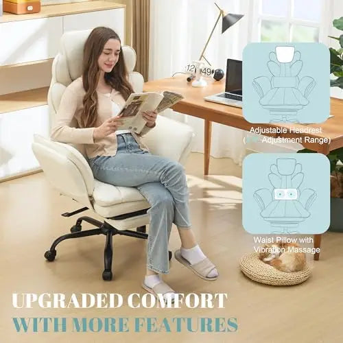 Flip Armrests Criss Cross Office Chair, Reclining Office Chair with Foot Rest, Adjustable Headrest, Massage Waist