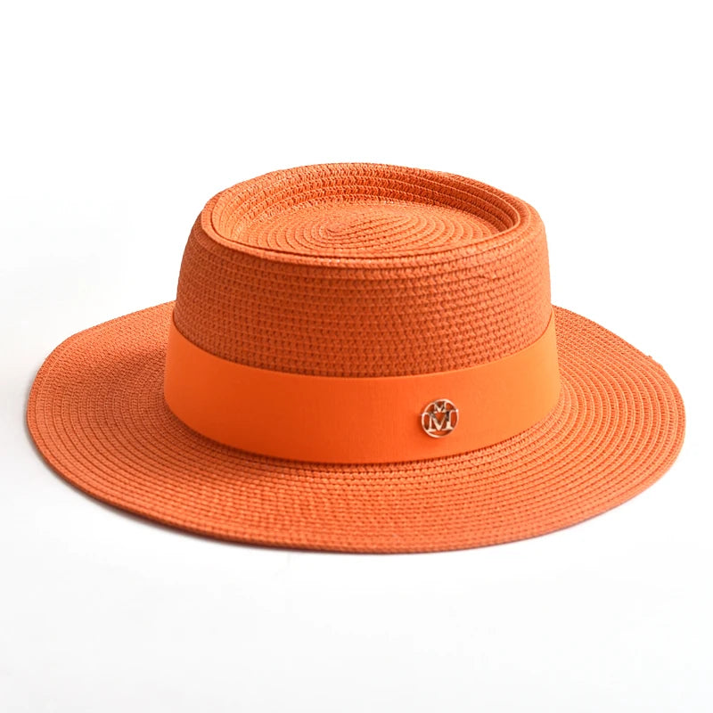 Hats and Caps Flat Brim Sun Hat with Ribbon — Natural | KIMLUD