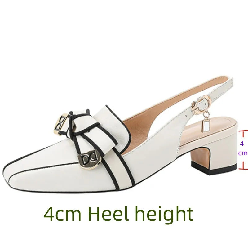 【JOCHEBED HU】2026 New Summer Retro High-heeled Lady Sandals Female Thick Heel Square Toe with Back Empty Shoe Trend 33-46
