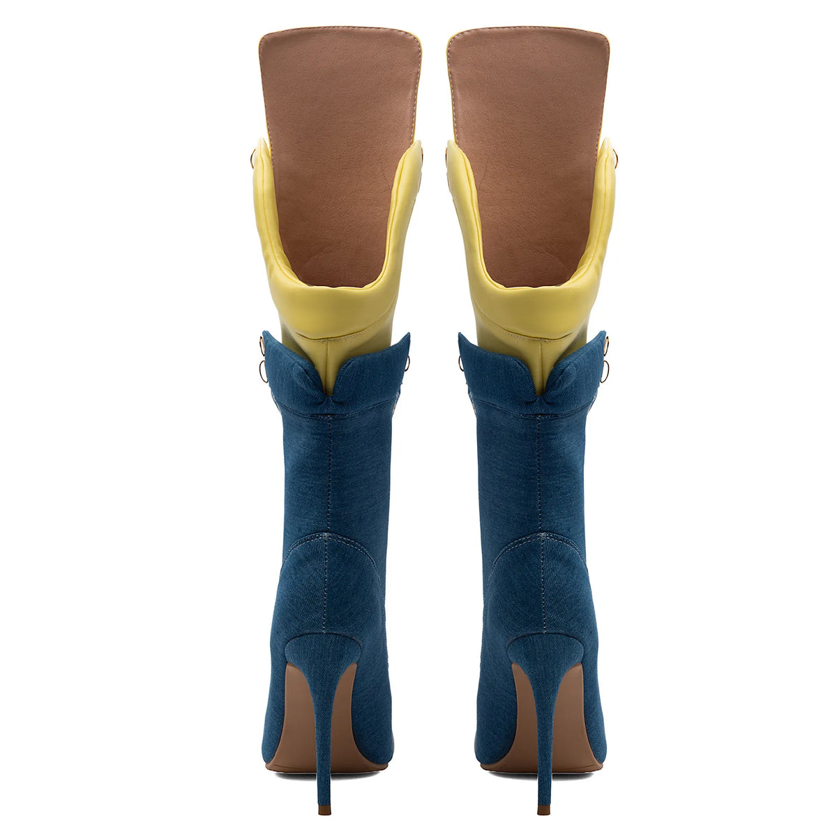 Ankle Boots – Color Block Denim – Stiletto Heel – Multicolor | KIMLUD