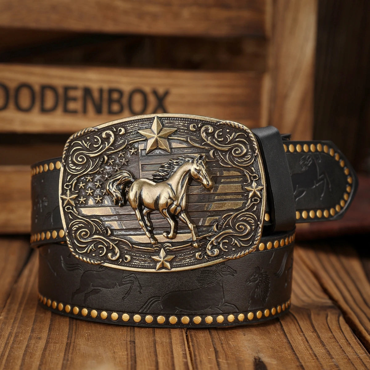 Luxurious Premium Western-Style PU Belt — Black | KIMLUD