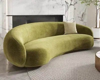 Nordic Velvet-Inspired Sofa Curved Silhouette With Plush Cushioning — Olive Green | KIMLUD