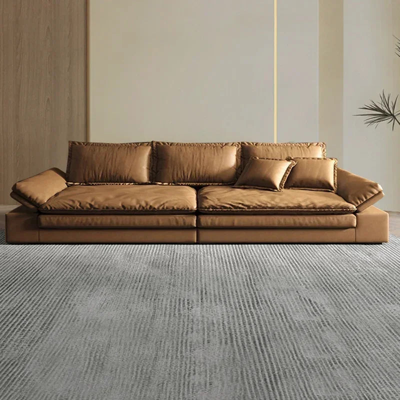 Leather-Like Sofa With Wooden Frame — Chestnut Brown | KIMLUD