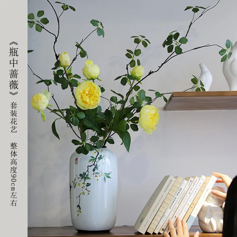 Chinese ceramic vase ornament, living room entrance floral art, home hydroponics creative simple round housewarming gift flower