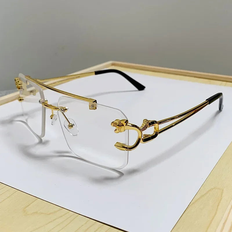 Rimless Square Sunglasses Gold-Tone Frame With Sculpted Hinges And Signature Shine — Black | KIMLUD