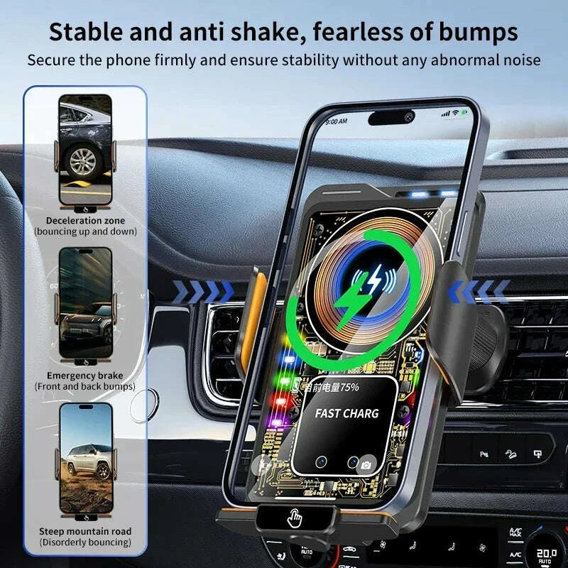 KIMLUD, Max 66W Magnetic 15W Car Wireless Charger Fast Charging Auto-Clamping RGB Light Phone Holder Stand Bracket For iPhone Samsung, KIMLUD Womens Clothes