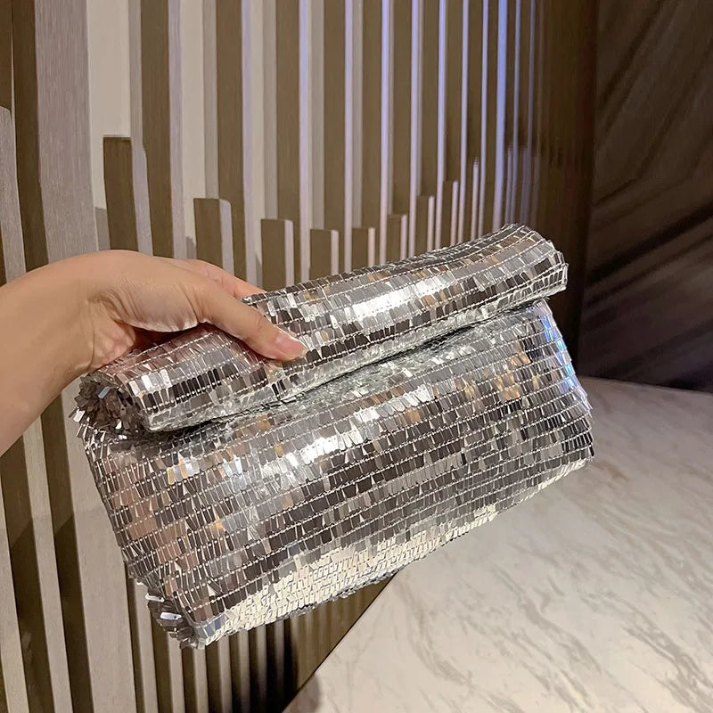 Sequin Embellished Envelope Clutch Bag — Black | KIMLUD