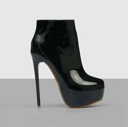 KIMLUD, Big Size 35-47 Patent Leather Women Boots Round Toe Side Zipper Super High Heels 16CM Pumps 2025 Sexy Platform Party Shoes Woman, KIMLUD Womens Clothes