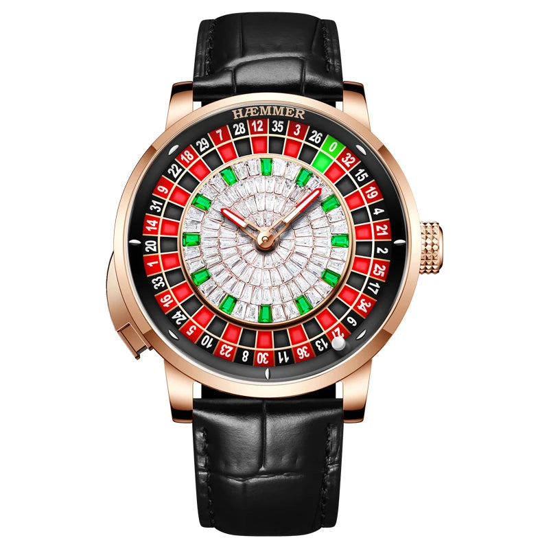 HAEMMER Men's Mechanical Watch Stainless Steel NH35 Watch Men's Push Button Roulette Rotating Sapphire Glass Watch Waterproof