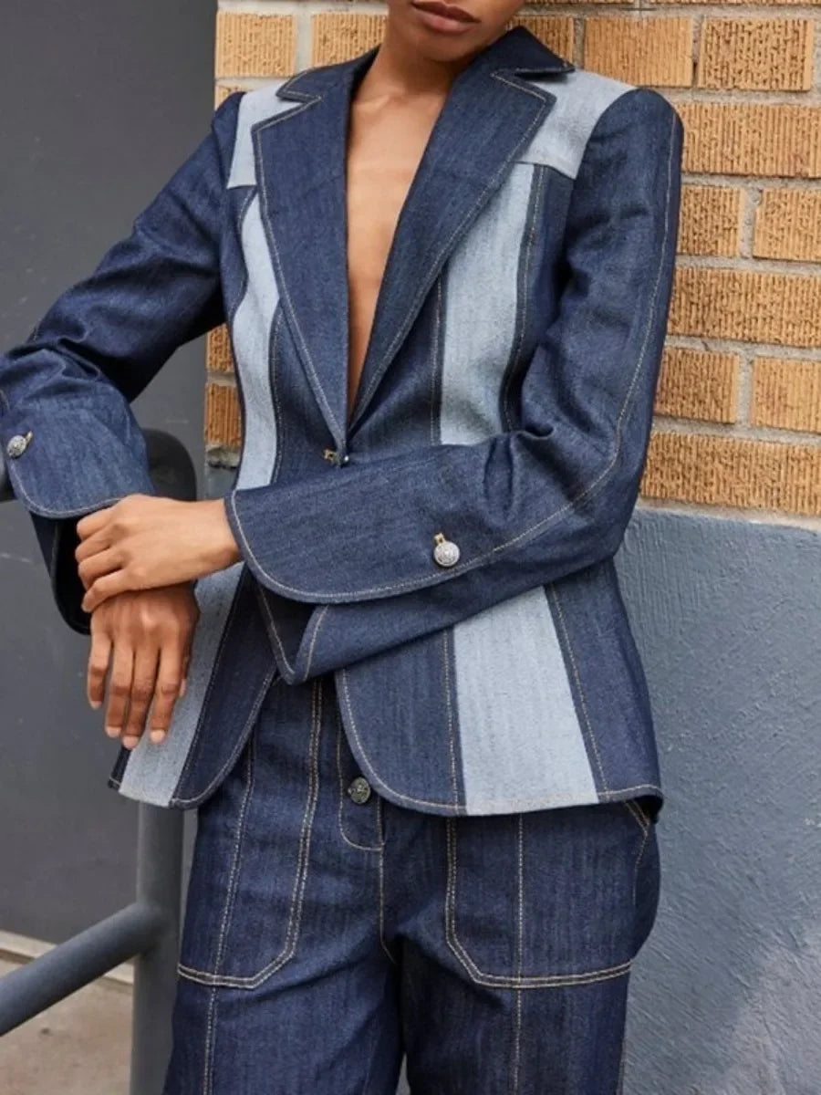 Missuoo 2024 Fall Fashon Contrast Color Blazer Jackets for Urban Women Deep V-neck Long Sleeves Loose Fit Coats Streetwear Tops
