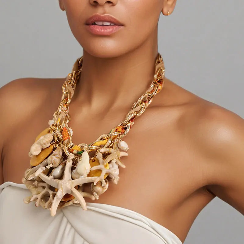 Statement Vintage Necklace with Starfish  for Women Girl Trendy Vintage Wedding Party Jewelry