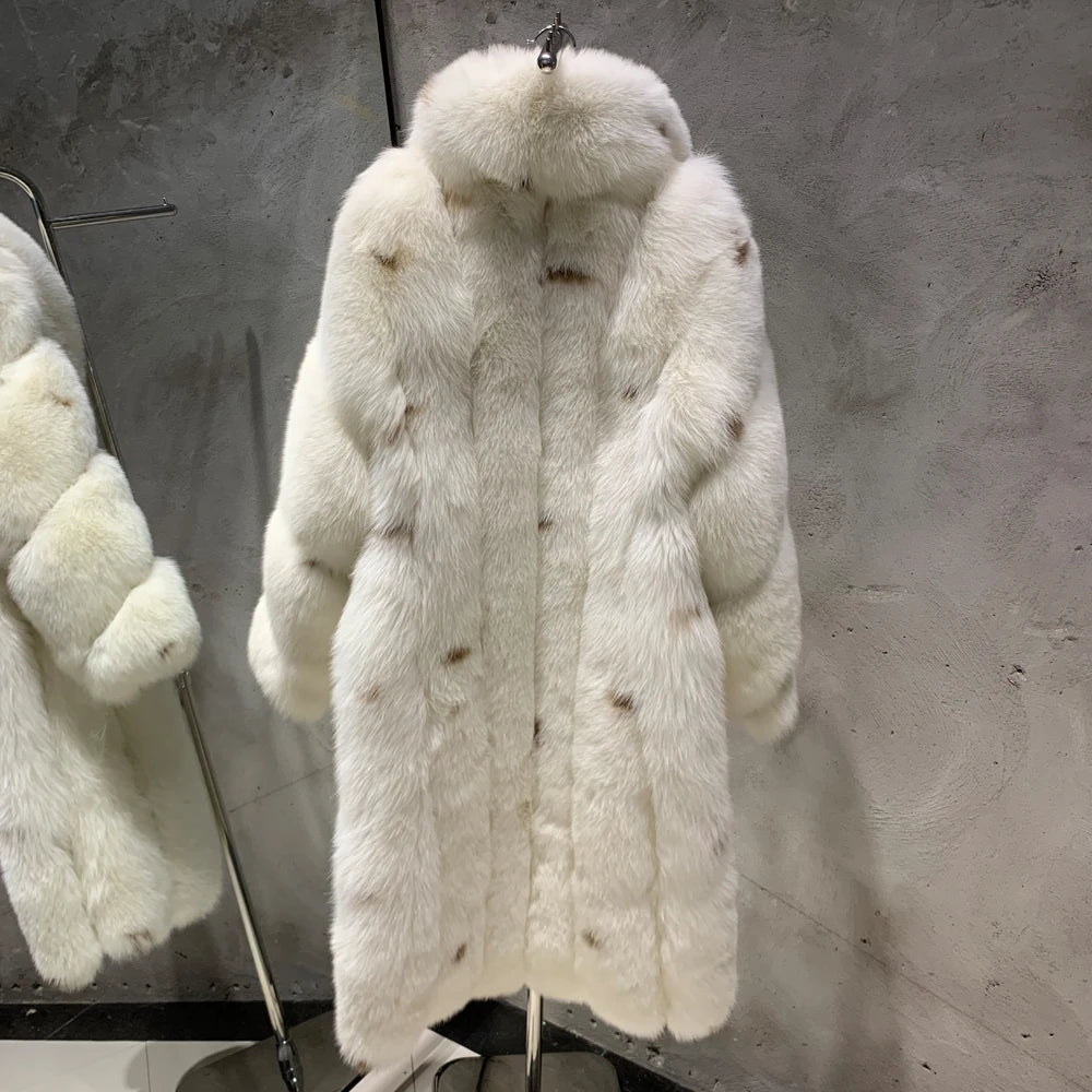Winter Long Fur Coats Winter Female Natural Fox Fur OutWear Full Pelt Real Fox Fur Jackets with Long Sleeve