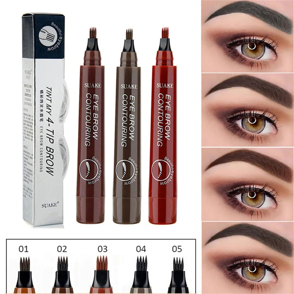 4 Forks 3D Liquid Eyebrow Pencil With Hair-Like Strokes Waterproof Anti-Sweat Non-Fading — Deep Brown | KIMLUD